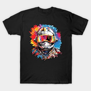 Man With Helmet Video Game Character Futuristic Warrior Portrait  Abstract T-Shirt